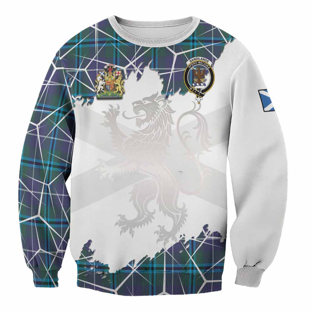 Sandilands Tartan Sweatshirt with Family Crest and Lion Rampant Grunge Style