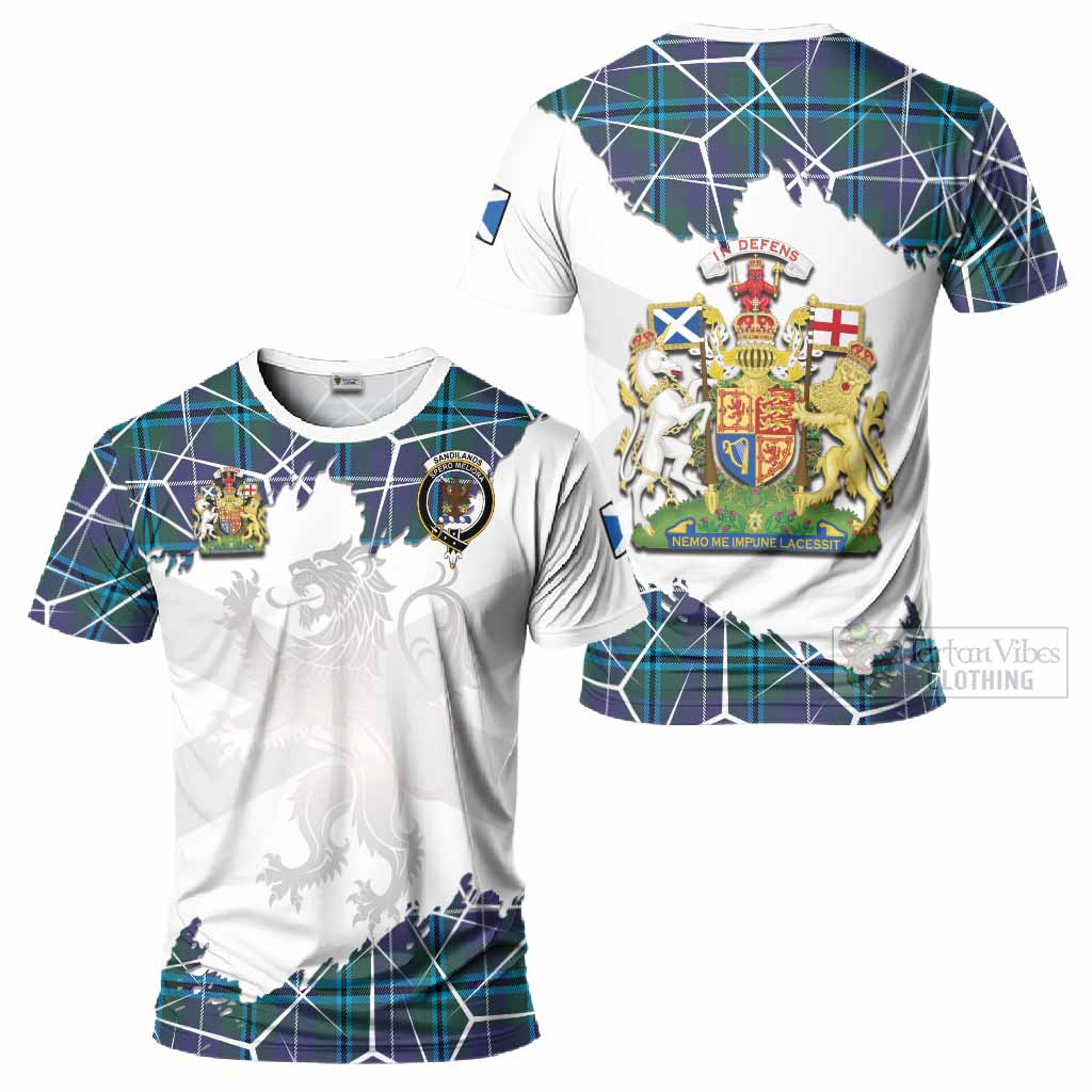 Sandilands Tartan T-Shirt with Family Crest and Lion Rampant Grunge Style