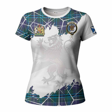 Sandilands Tartan Women T shirt with Family Crest and Lion Rampant Grunge Style