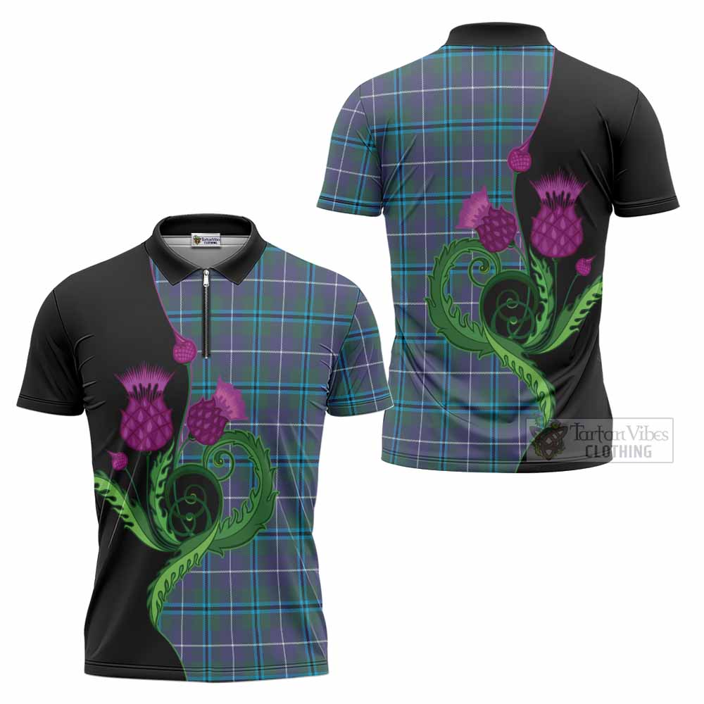 Sandilands Tartan Zipper Polo Shirt Traditional Scottish Thistle