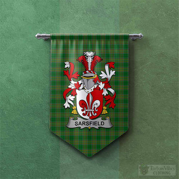 Tartan Vibes Clothing Sarsfield Irish Clan Tartan Gonfalon, Tartan Banner with Coat of Arms