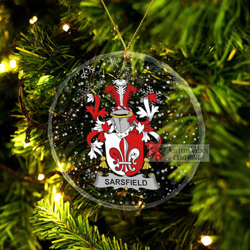 Sarsfield Irish Clan Christmas Glass Ornament with Coat of Arms Transparent Glass Circle - 2D-tartanvibesclothing
