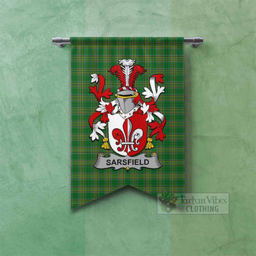 Tartan Vibes Clothing Sarsfield Irish Clan Tartan Gonfalon, Tartan Banner with Coat of Arms