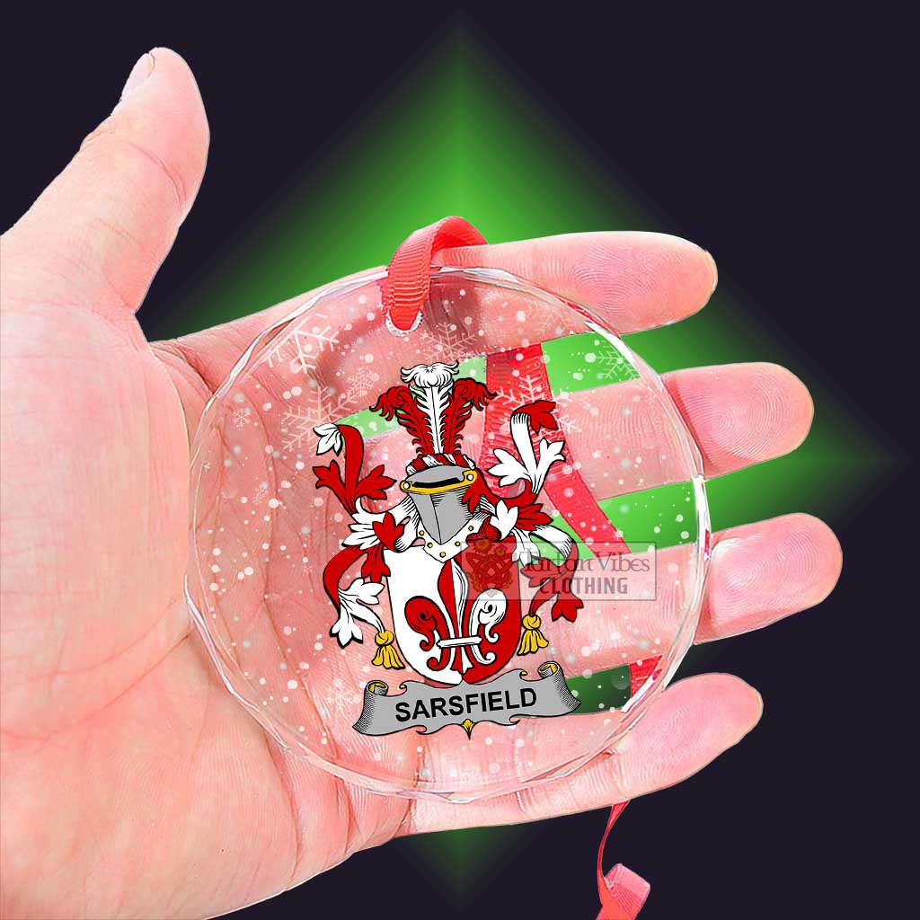 Sarsfield Irish Clan Christmas Glass Ornament with Coat of Arms - 2D-tartanvibesclothing