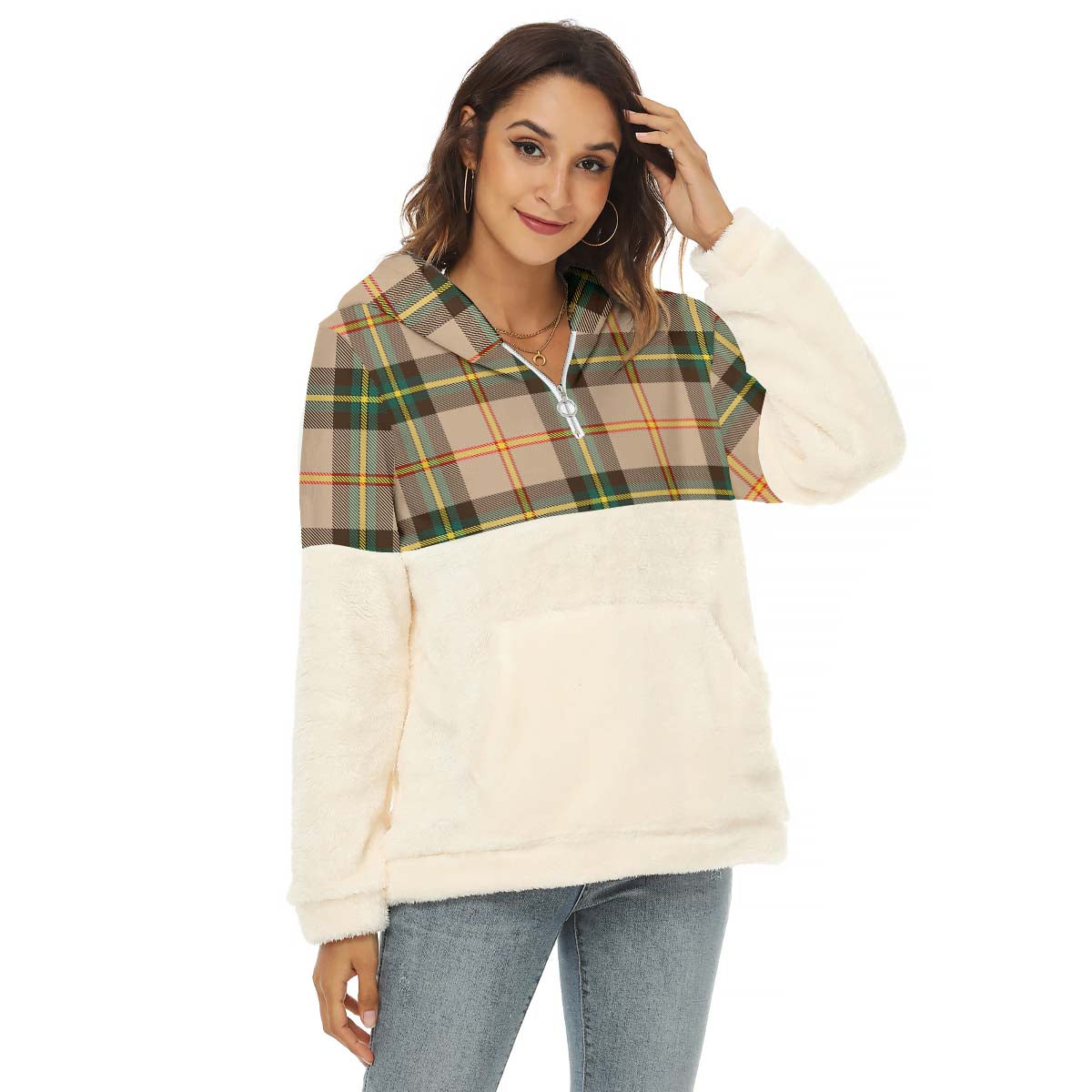 Saskatchewan Province Canada Tartan Women's Borg Fleece Hoodie With Half Zip Female - Tartan Vibes Clothing