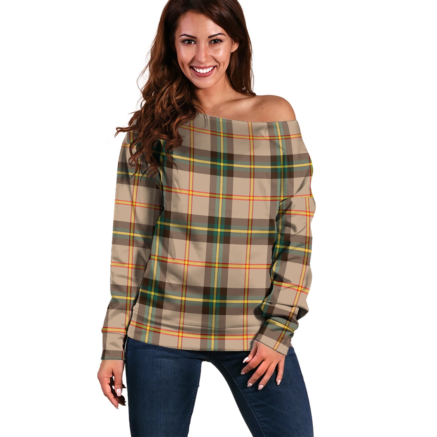 Saskatchewan Province Canada Tartan Off Shoulder Women Sweater Women - Tartanvibesclothing Shop