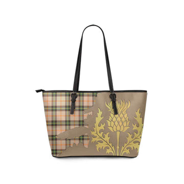 Saskatchewan Province Canada Tartan Leather Tote Bag Gold Thistle Style