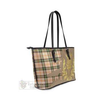 Saskatchewan Province Canada Tartan Leather Tote Bag Gold Thistle Style