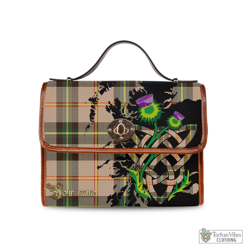 Tartan Vibes Clothing Saskatchewan Province Canada Tartan Waterproof Canvas Bag with Scotland Map and Thistle Celtic Accents