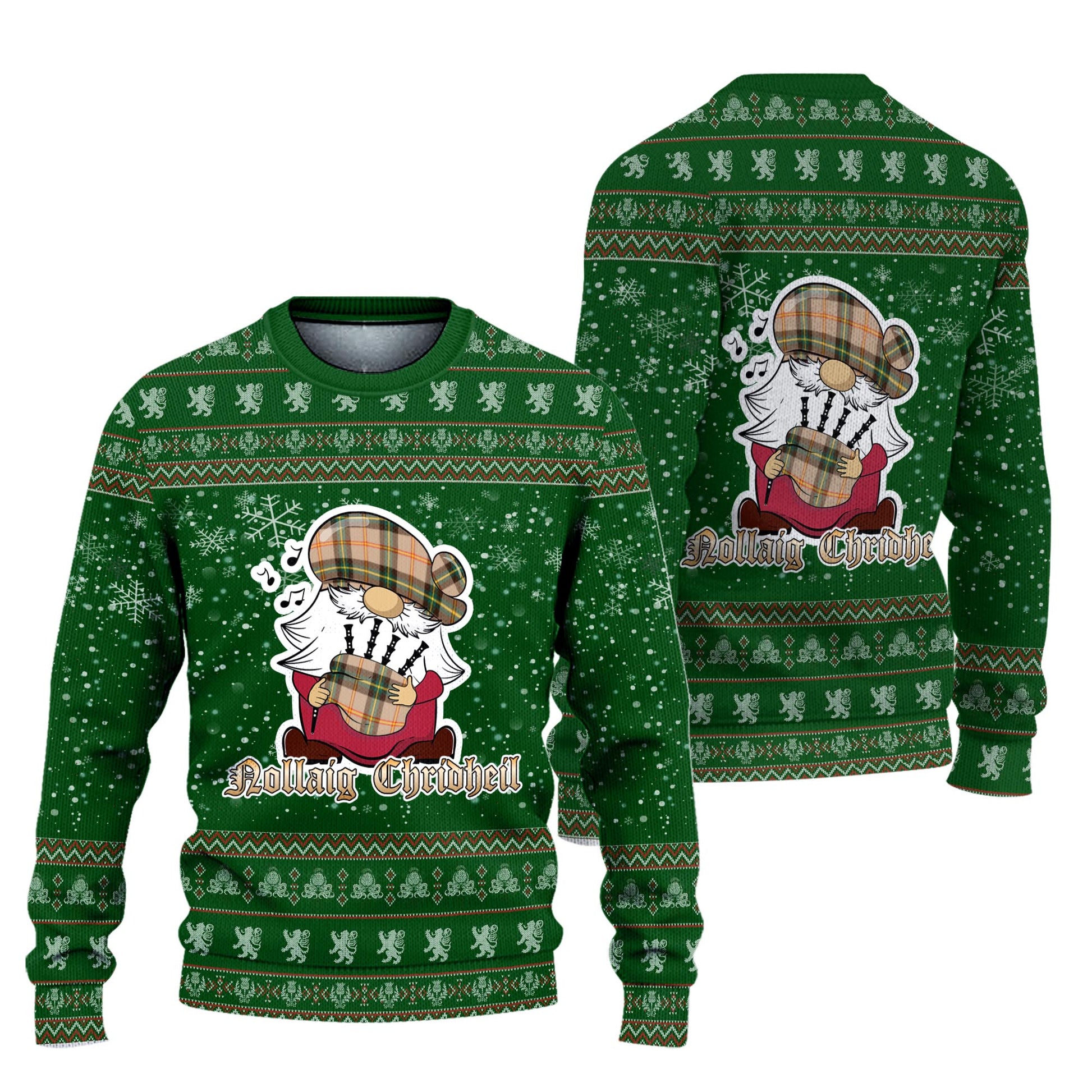 Saskatchewan Province Canada Clan Christmas Family Knitted Sweater with Funny Gnome Playing Bagpipes Unisex Green - Tartanvibesclothing