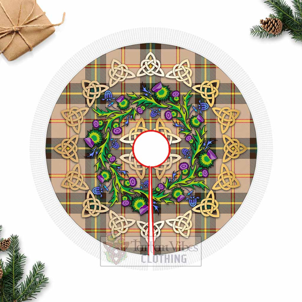 Tartan Vibes Clothing Saskatchewan Province Canada Tartan Christmas Tree Skirt with Thistle Celtic Knot Style