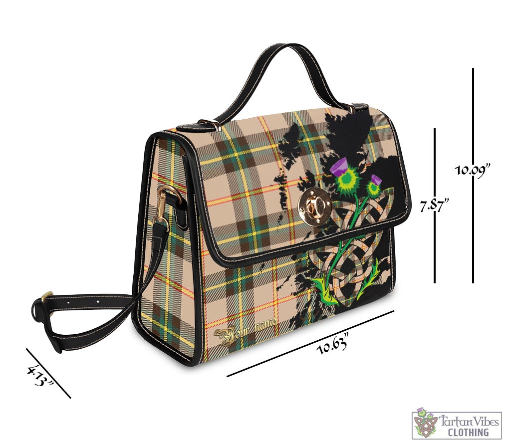 Tartan Vibes Clothing Saskatchewan Province Canada Tartan Waterproof Canvas Bag with Scotland Map and Thistle Celtic Accents