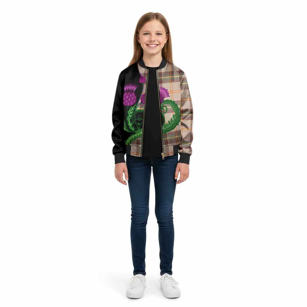 Saskatchewan Province Canada Tartan Kid Bomber Jacket Traditional Scottish Thistle