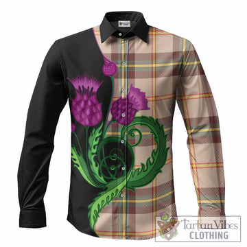 Saskatchewan Province Canada Tartan Long Sleeve Button Shirts Traditional Scottish Thistle