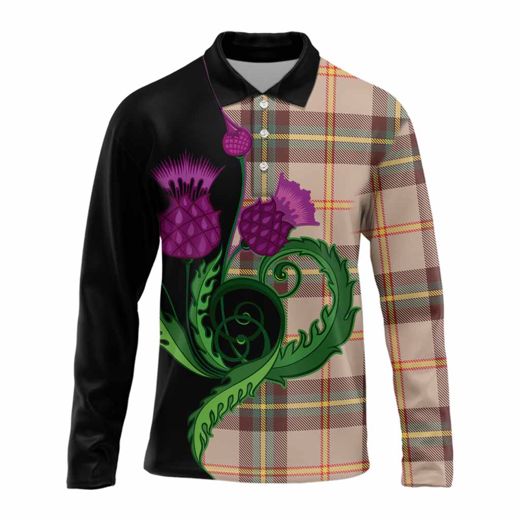Saskatchewan Province Canada Tartan Long Sleeve Polo Shirt Traditional Scottish Thistle