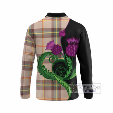 Saskatchewan Province Canada Tartan Long Sleeve Polo Shirt Traditional Scottish Thistle