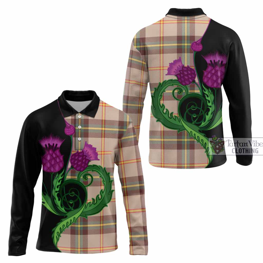 Saskatchewan Province Canada Tartan Long Sleeve Polo Shirt Traditional Scottish Thistle