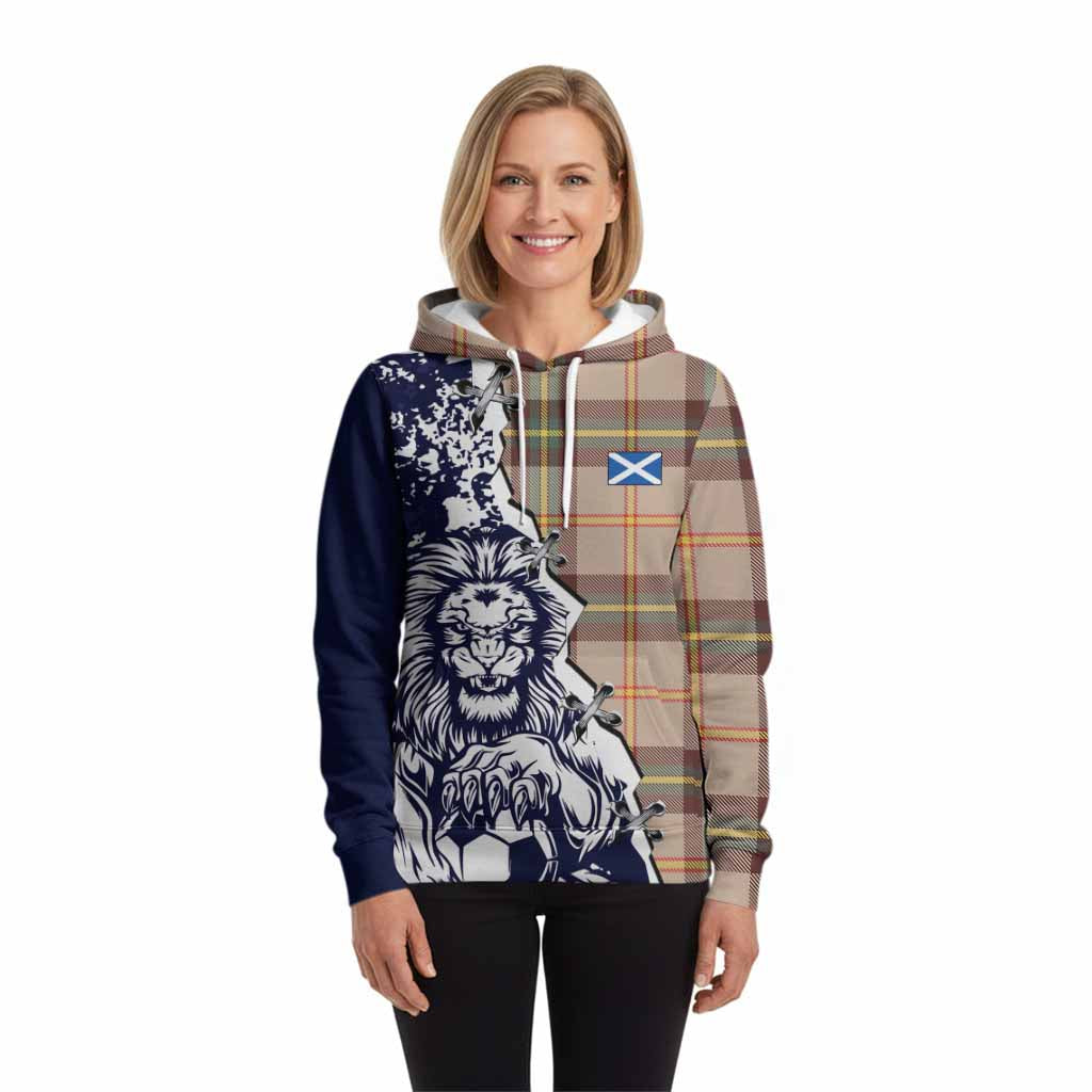 Saskatchewan Province Canada Tartan Scottish Hoodie Angry Lion With Soccer Ball Style