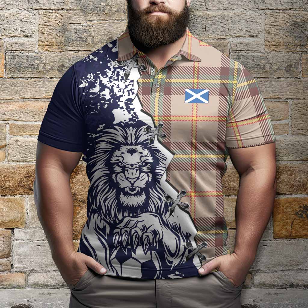 Saskatchewan Province Canada Tartan Scottish Polo Shirt Angry Lion With Soccer Ball Style