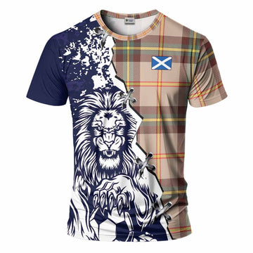 Saskatchewan Province Canada Tartan Scottish T-Shirt Angry Lion With Soccer Ball Style