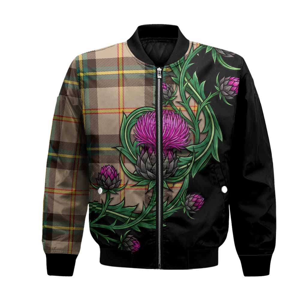 Saskatchewan Tartan Bomber Jacket Resilient Scottish Thistle Unisex Black - Tartan Vibes Clothing