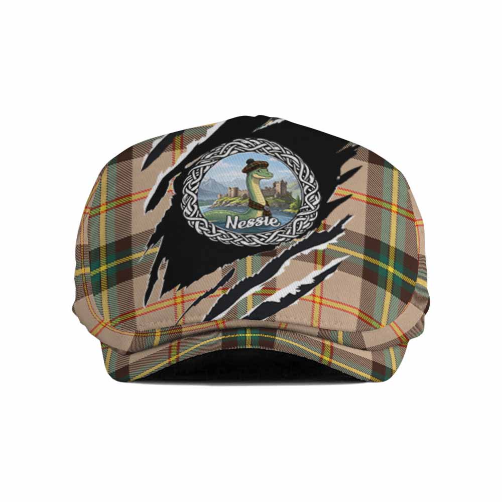 Saskatchewan Tartan Loch Ness Monster Flat Cap, Jeff Cap Celtic Knot Nessie Art