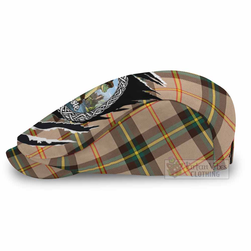 Saskatchewan Tartan Loch Ness Monster Flat Cap, Jeff Cap Celtic Knot Nessie Art