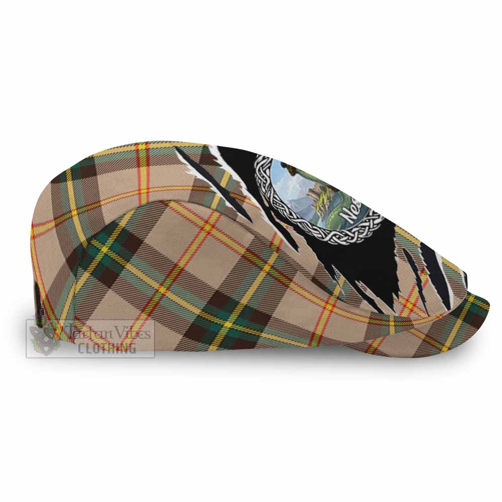 Saskatchewan Tartan Loch Ness Monster Flat Cap, Jeff Cap Celtic Knot Nessie Art
