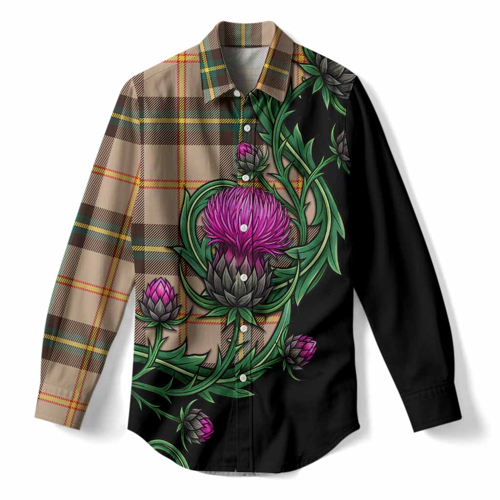 Saskatchewan Tartan Women Casual Shirt Resilient Scottish Thistle