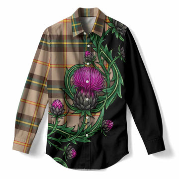 Saskatchewan Tartan Women Casual Shirt Resilient Scottish Thistle