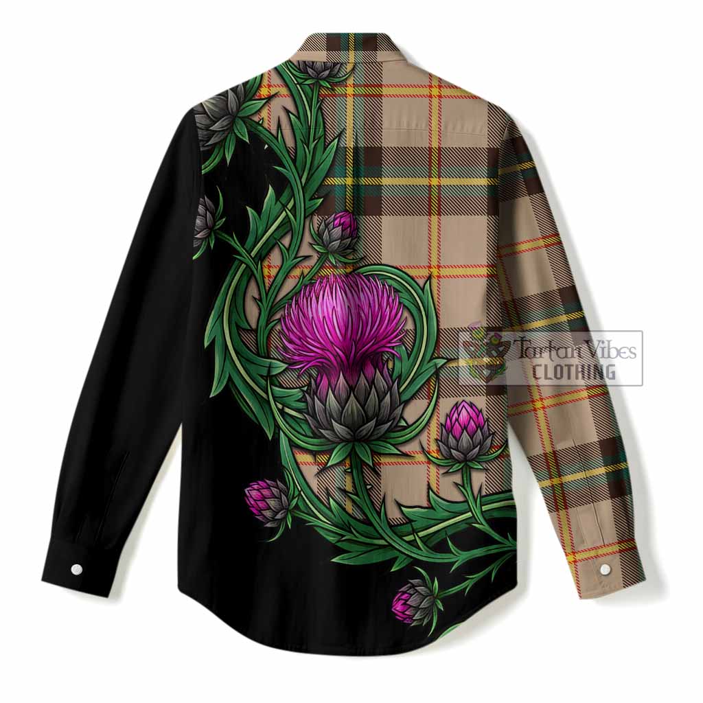 Saskatchewan Tartan Women Casual Shirt Resilient Scottish Thistle