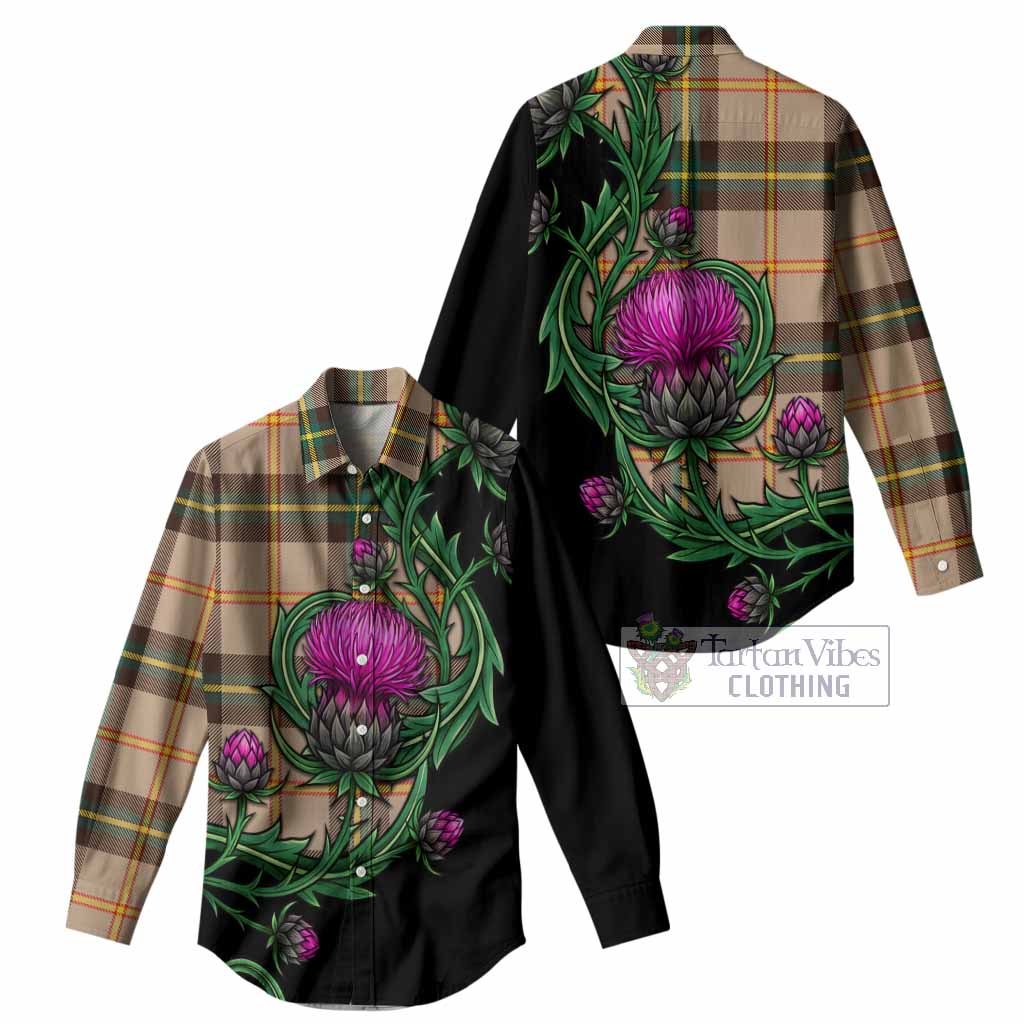 Saskatchewan Tartan Women Casual Shirt Resilient Scottish Thistle