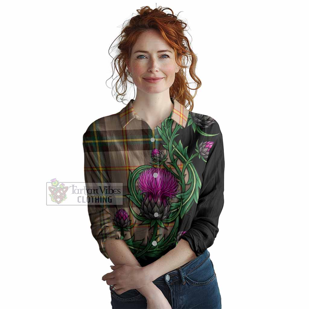 Saskatchewan Tartan Women Casual Shirt Resilient Scottish Thistle