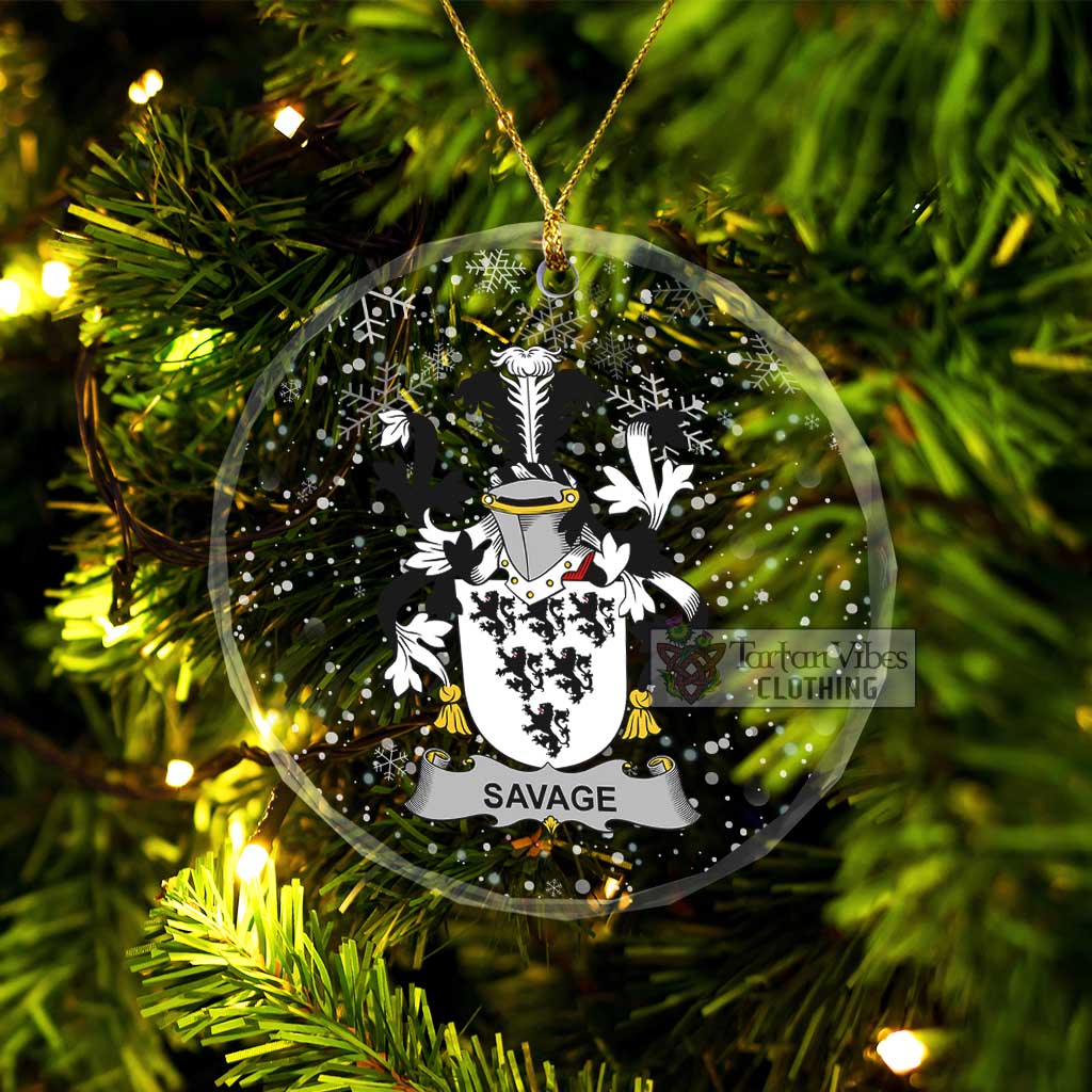Savage Irish Clan Christmas Glass Ornament with Coat of Arms Transparent Glass Circle - 2D-tartanvibesclothing