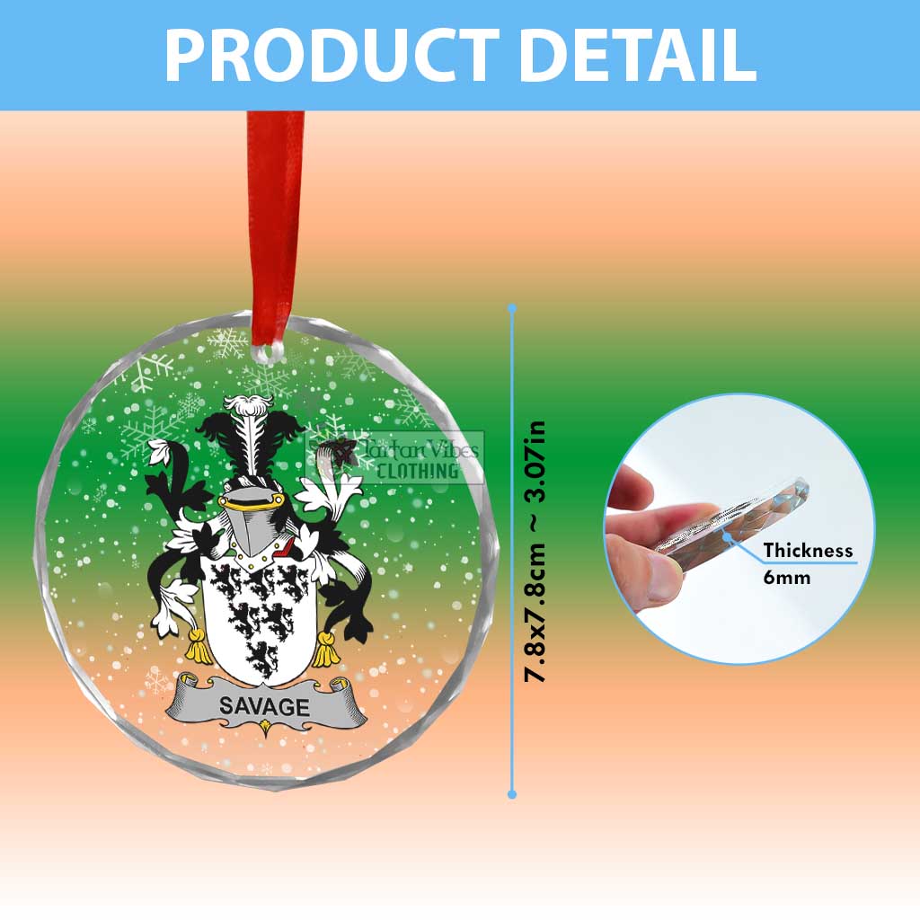 Savage Irish Clan Christmas Glass Ornament with Coat of Arms - 2D-tartanvibesclothing