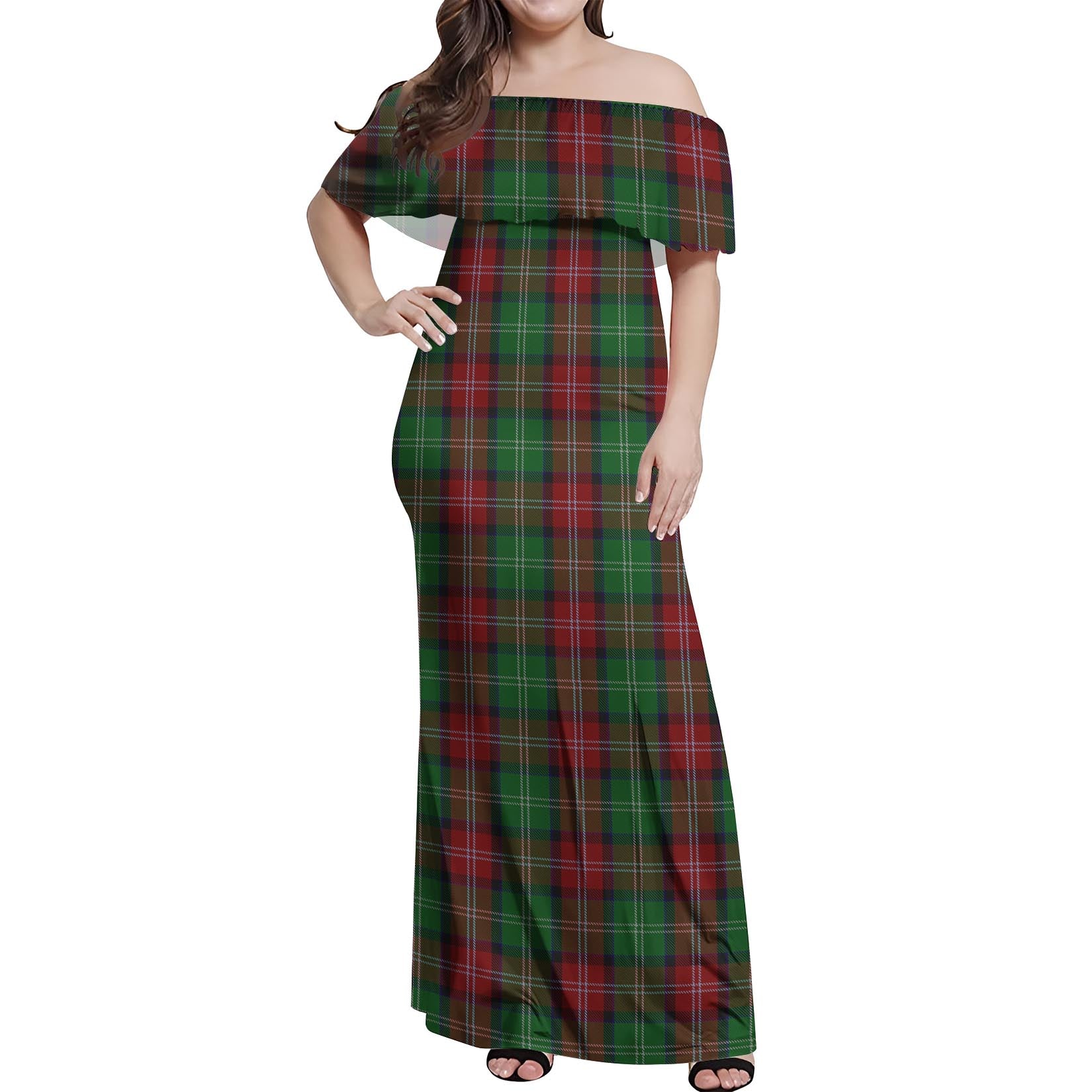 Sawyer Tartan Off Shoulder Long Dress Women's Dress - Tartan Vibes Clothing
