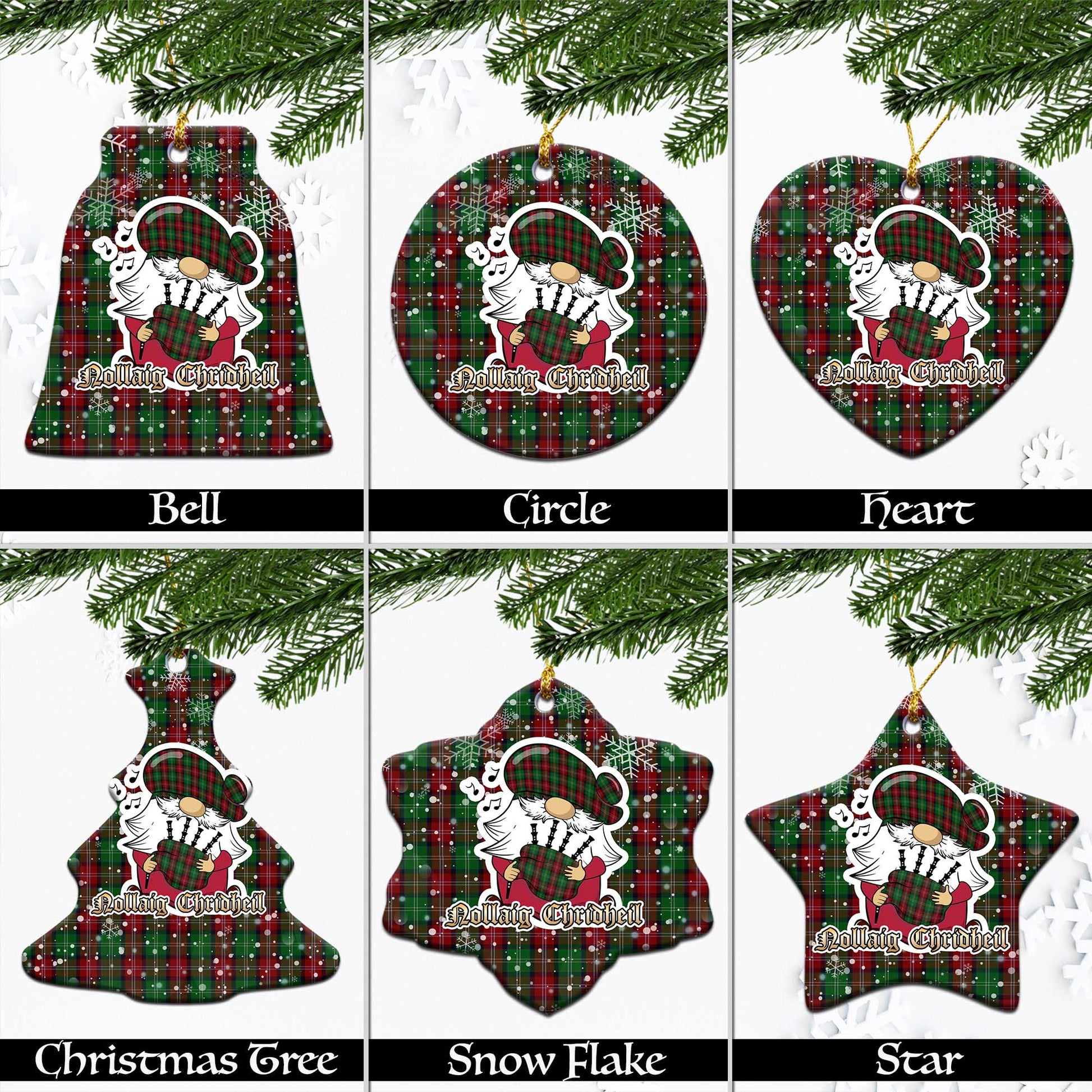 Sawyer Tartan Christmas Ceramic Ornaments with Scottish Gnome Playing Bagpipes Ceramic - Tartan Vibes Clothing