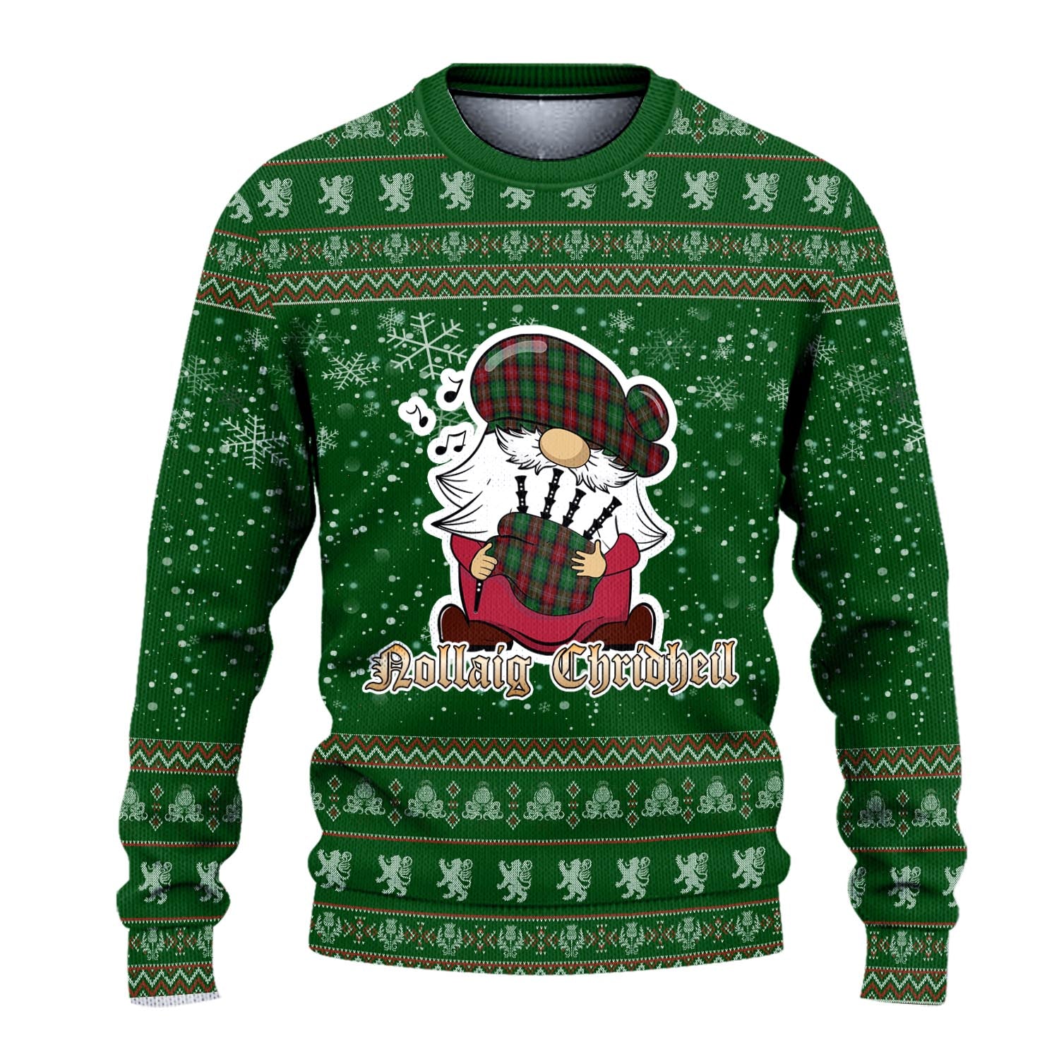 Sawyer Clan Christmas Family Knitted Sweater with Funny Gnome Playing Bagpipes - Tartanvibesclothing