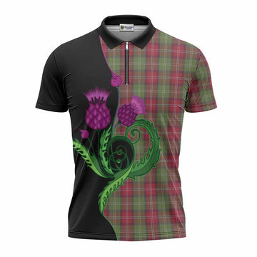 Sawyer Tartan Zipper Polo Shirt Traditional Scottish Thistle