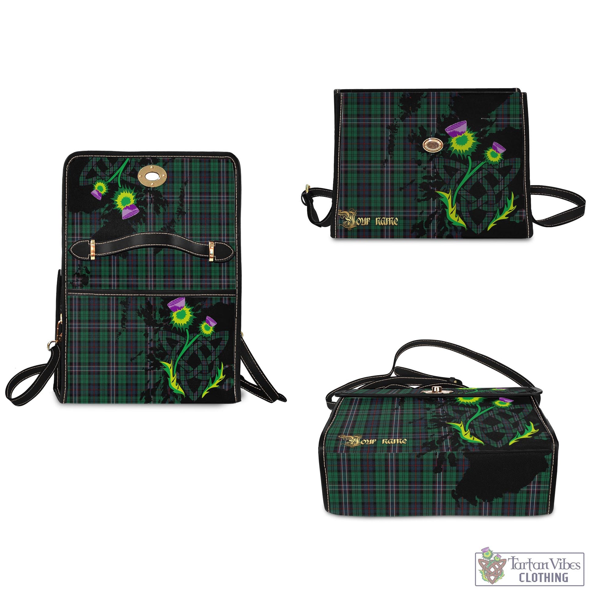 Tartan Vibes Clothing Scotland National Tartan Waterproof Canvas Bag with Scotland Map and Thistle Celtic Accents