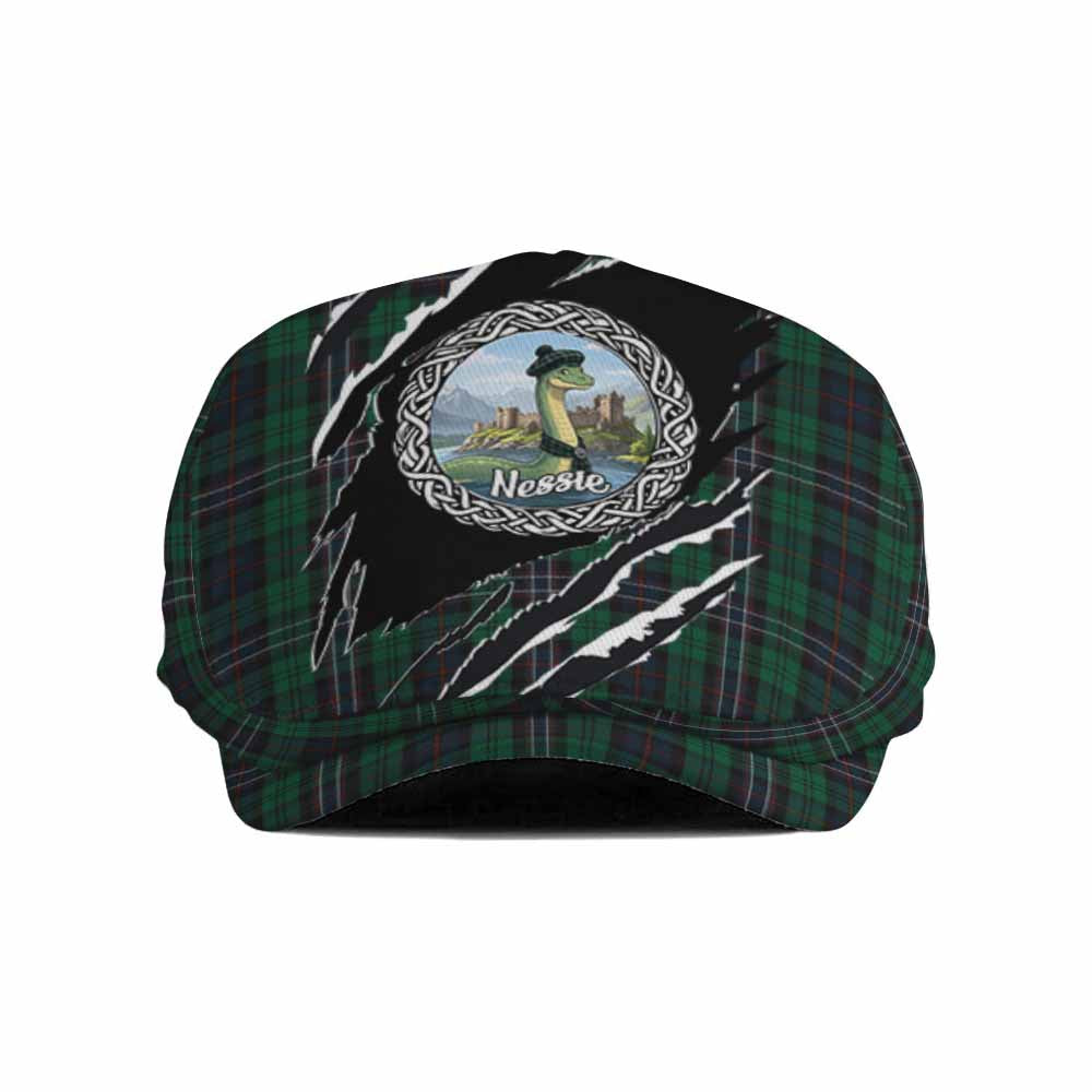 Scotland National Tartan Loch Ness Monster Flat Cap, Jeff Cap Celtic Knot Nessie Art