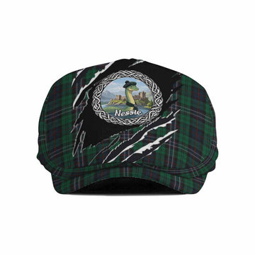 Scotland National Tartan Loch Ness Monster Flat Cap, Jeff Cap Celtic Knot Nessie Art