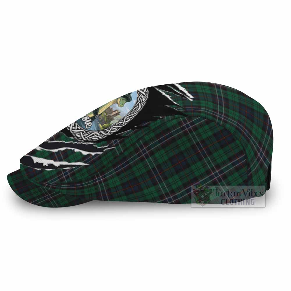 Scotland National Tartan Loch Ness Monster Flat Cap, Jeff Cap Celtic Knot Nessie Art