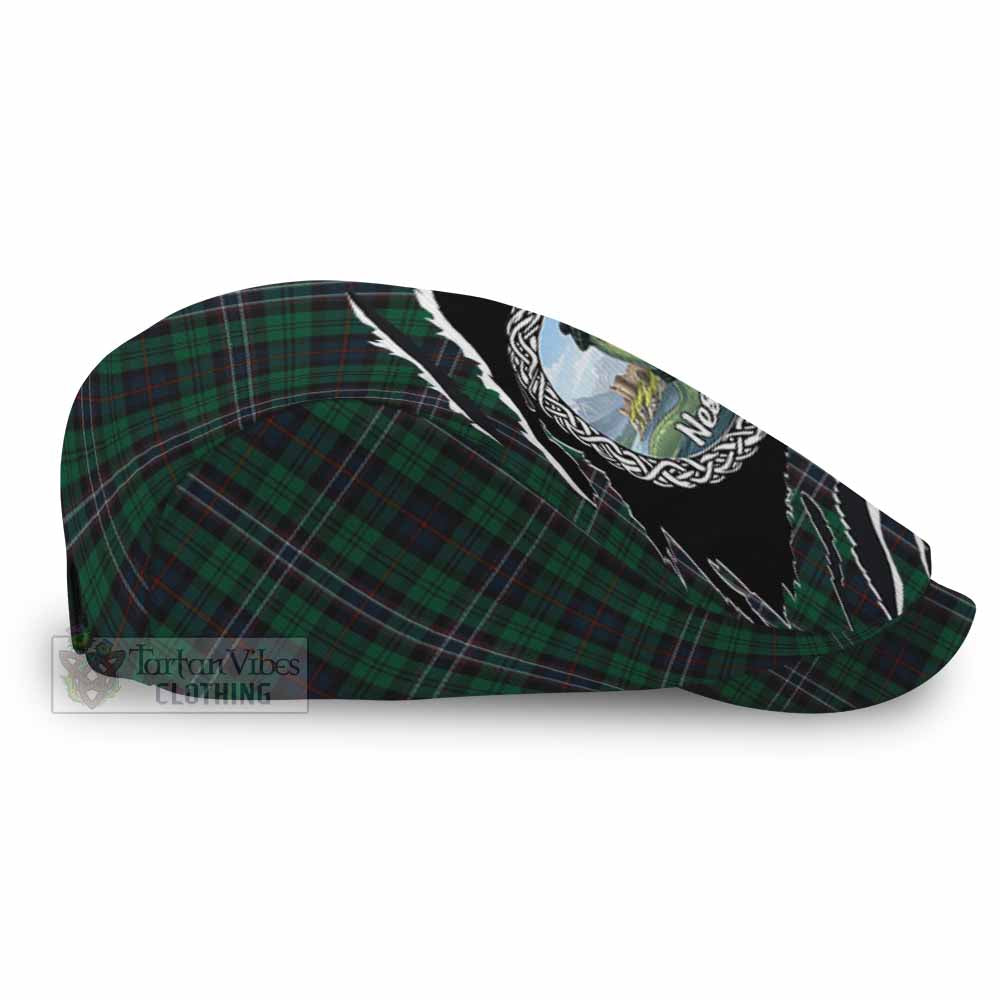 Scotland National Tartan Loch Ness Monster Flat Cap, Jeff Cap Celtic Knot Nessie Art