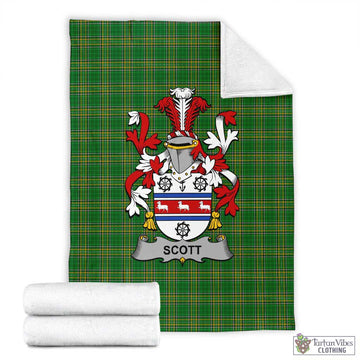 Tartan Vibes Clothing Scott Irish Clan Tartan Blanket with Coat of Arms