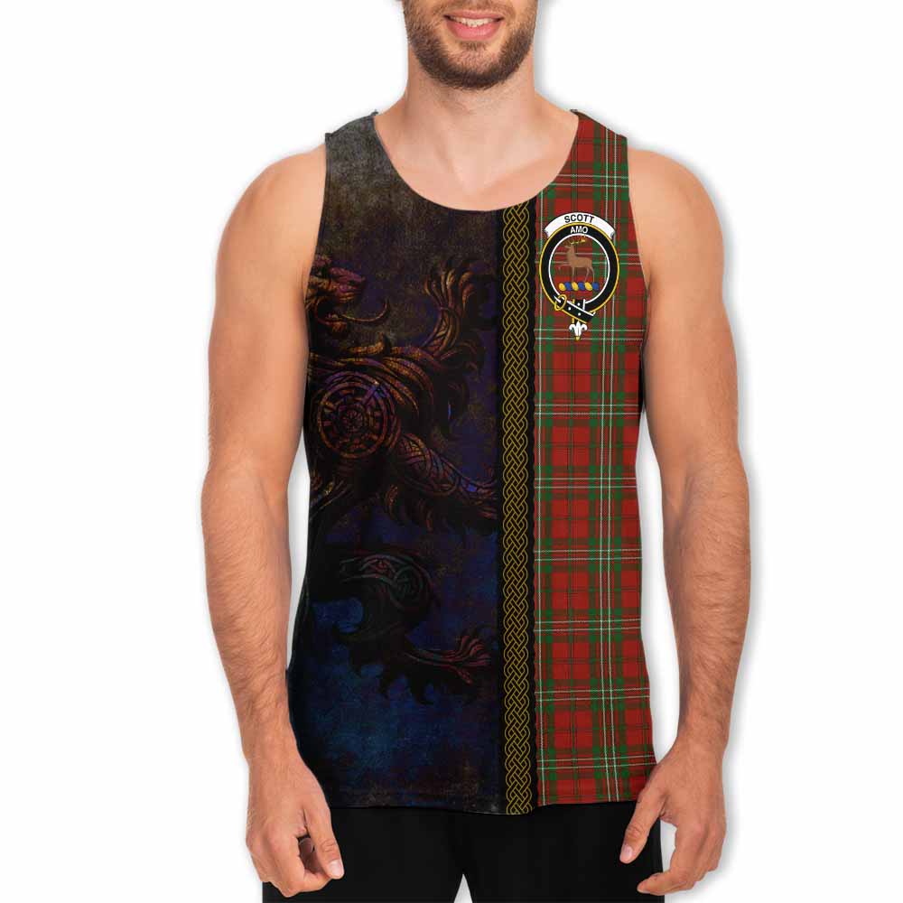 Tartan Vibes Clothing Scott Tartan Family Crest Men's Tank Top Alba Gu Brath Be Brave Lion Ancient Style