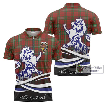 Scott Tartan Zipper Polo Shirt with Alba Gu Brath Regal Lion Emblem Unisex - Tartanvibesclothing Shop