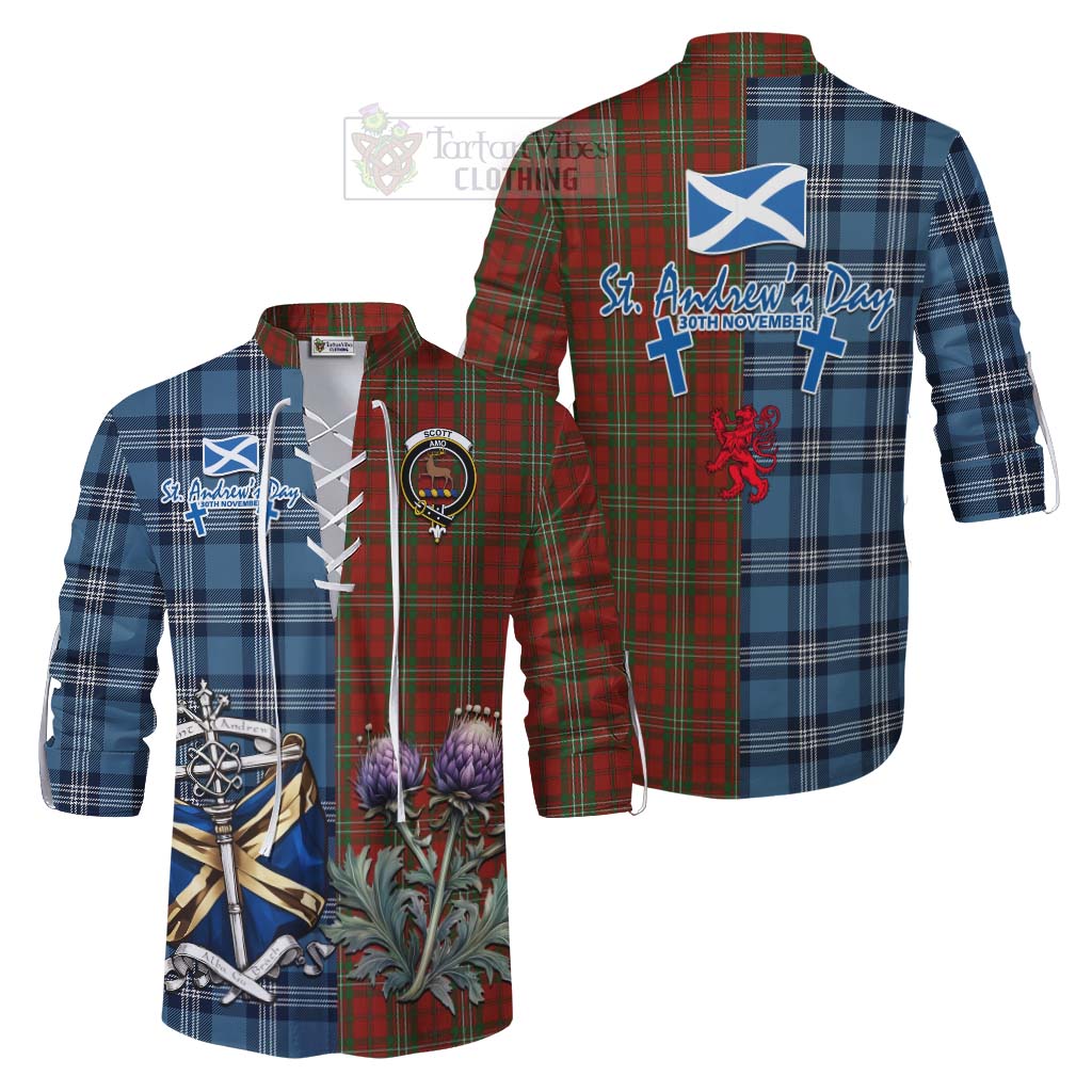 Tartan Vibes Clothing Scott Tartan Ghillie Kilt Shirt Happy St. Andrew's Day Half Tartan Style