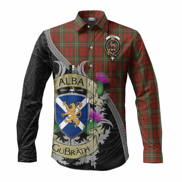 Scott Tartan Family Crest Long Sleeve Button Shirt Lion Rampant Royal Thistle Shield Celtic Inspired