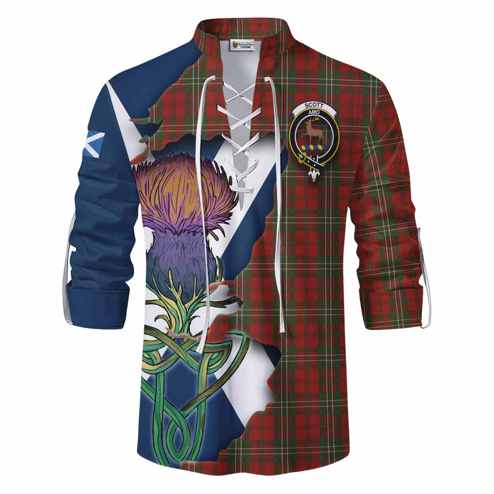 Tartan Vibes Clothing Scott Tartan Family Crest Ghillie Kilt Shirt Scottish Thistle Celtic Inspired